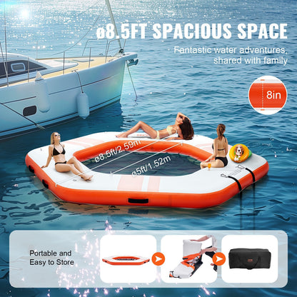 Inflatable Floating Water Dock with 1.52m Trampoline & Ladder, 2.59m Platform