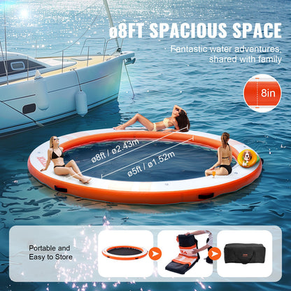 VEVOR Inflatable Floating Dock, ø2.43 m Inflatable Dock Platform with ø1.52 m Trampoline