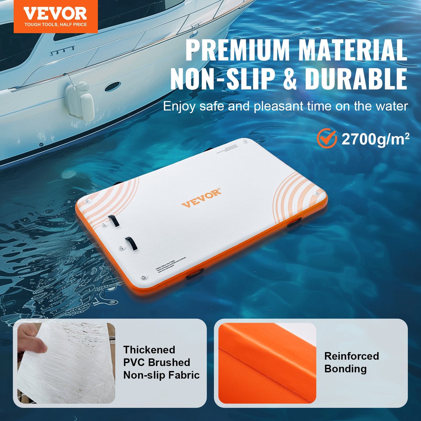 VEVOR Inflatable Floating Dock, 8 x 5FT Inflatable Dock Platform, Non-Slip Water
