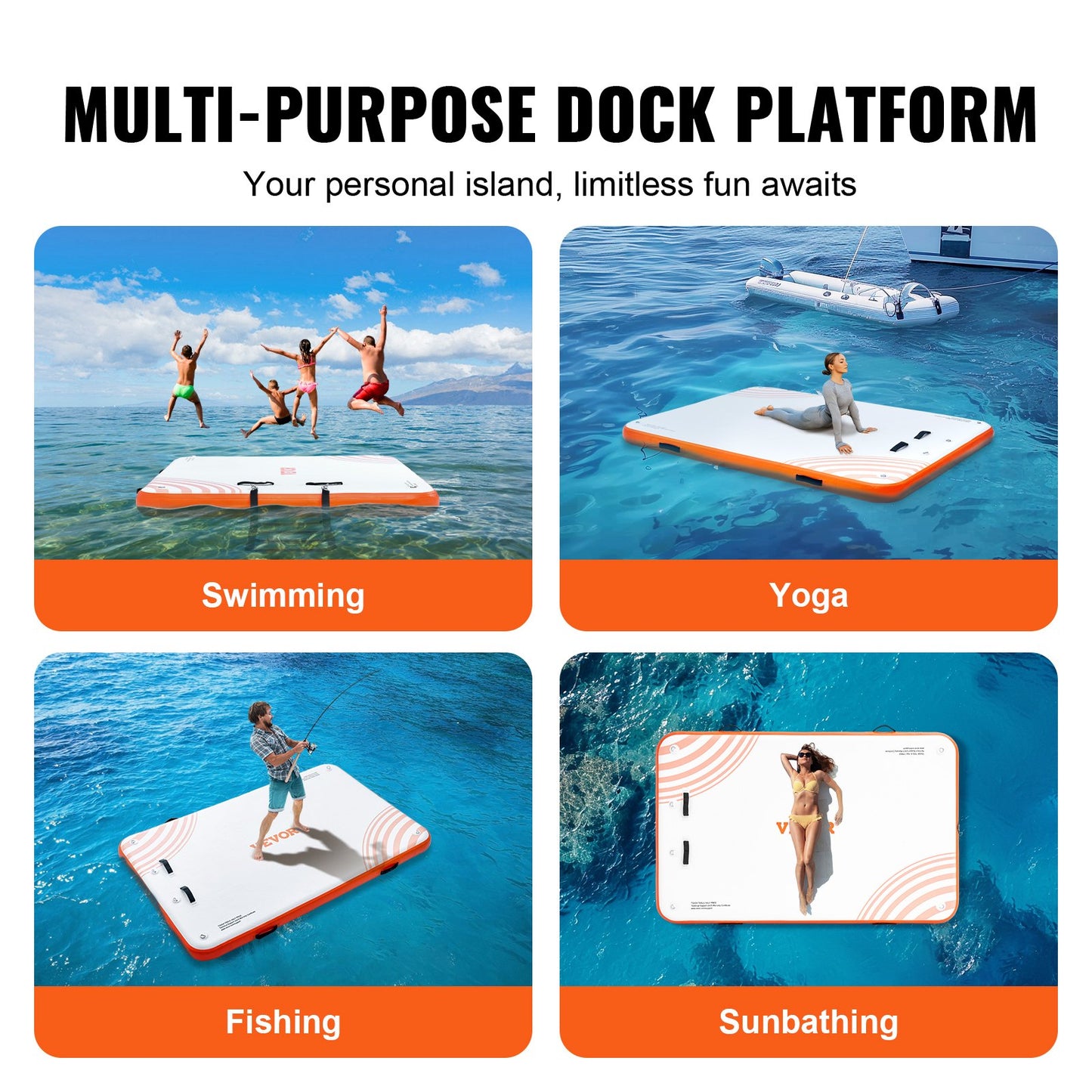 VEVOR Inflatable Floating Dock, 8 x 5FT Inflatable Dock Platform, Non-Slip Water