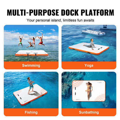 VEVOR Inflatable Floating Dock, 8 x 5FT Inflatable Dock Platform, Non-Slip Water