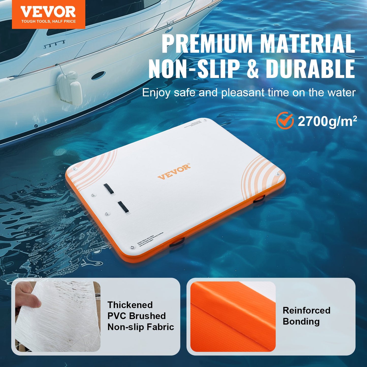 VEVOR Inflatable Floating Dock, 8 x 6FT Inflatable Dock Platform, Non-Slip Water