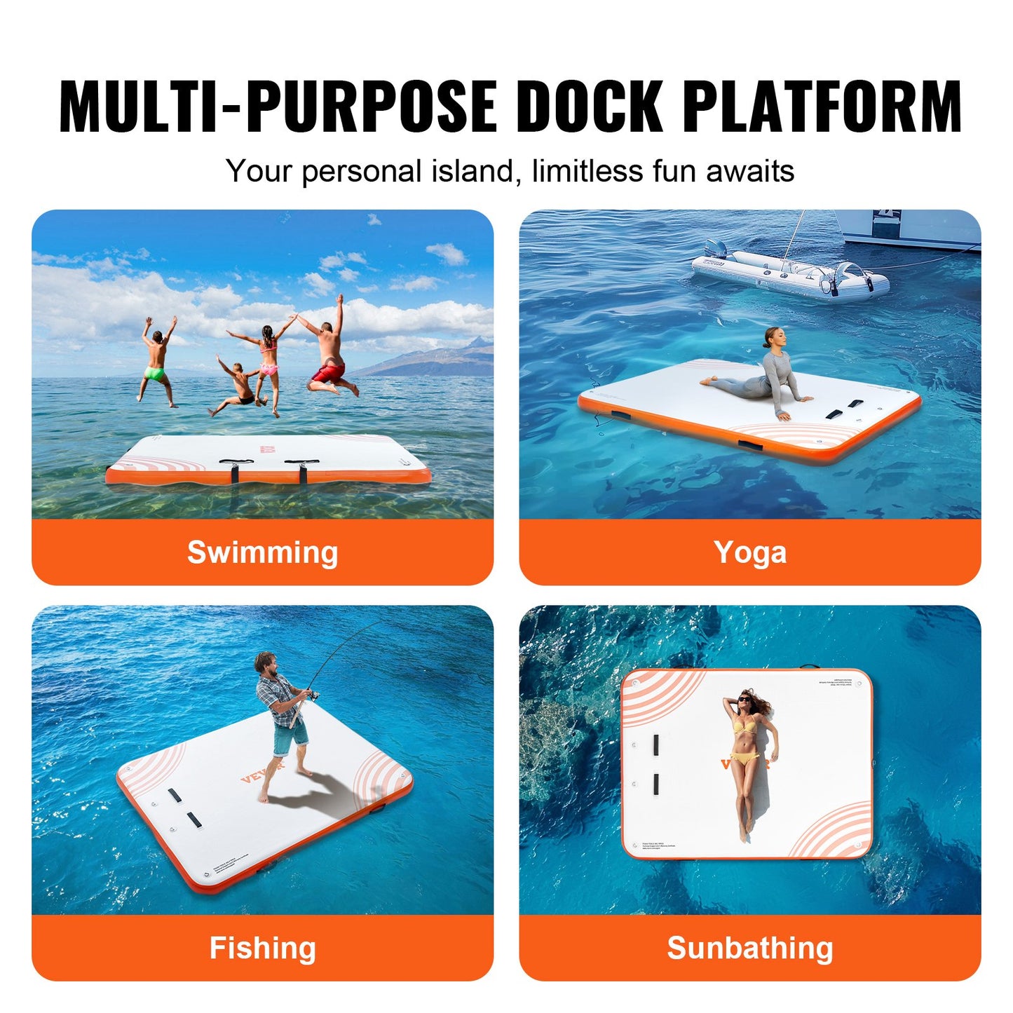 VEVOR Inflatable Floating Dock, 8 x 6FT Inflatable Dock Platform, Non-Slip Water