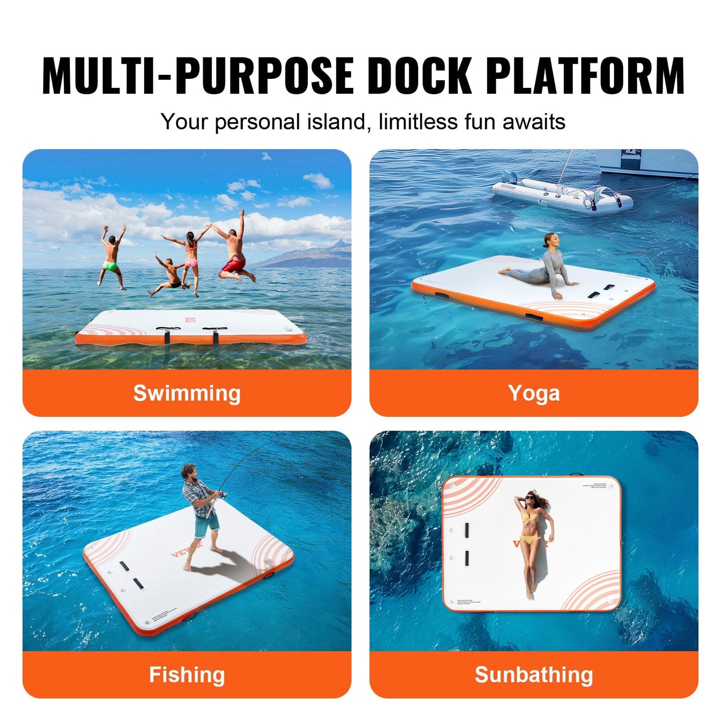 Inflatable Non-Slip Floating Dock Platform with Ladder, 2.43 x 1.82 m, 15.8 kg