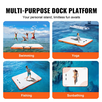 Inflatable Non-Slip Floating Dock Platform with Ladder, 2.43 x 1.82 m, 15.8 kg