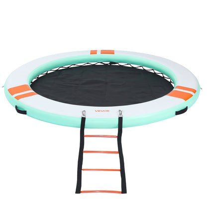Inflatable Floating Dock, 2.44 M Round Inflatable Dock Platform, Non-Slip Water Floating Mat with Portable Carrying Bag & Detachable Ladder, Platform Island Raft for Pool Beach Ocean