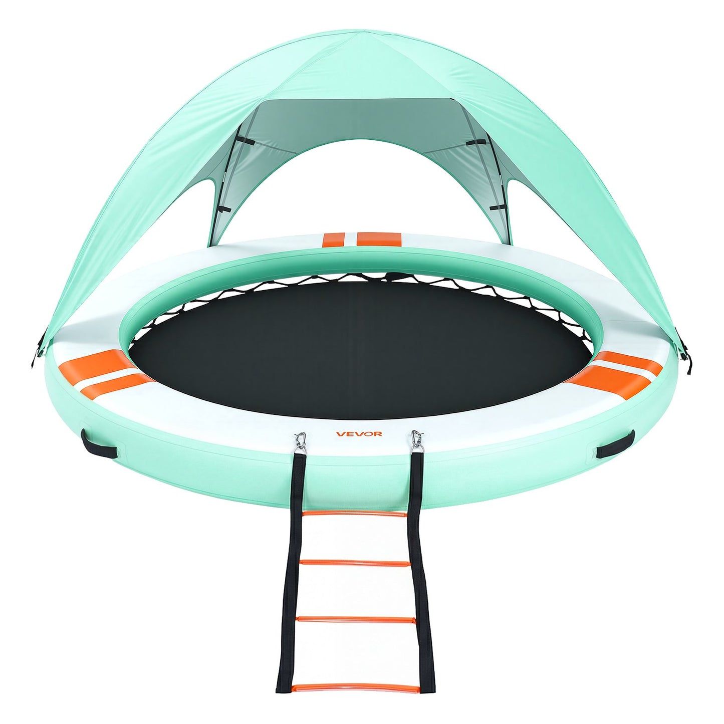 Inflatable Floating Dock, 2.44 M Round Inflatable Dock Platform, Non-Slip Water Floating Mat with Portable Carrying Bag & Detachable Ladder, Platform Island Raft for Pool Beach Ocean