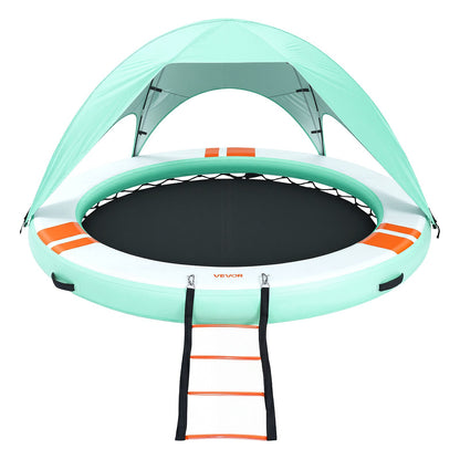 Inflatable Floating Dock, 2.44 M Round Inflatable Dock Platform, Non-Slip Water Floating Mat with Portable Carrying Bag & Detachable Ladder, Platform Island Raft for Pool Beach Ocean