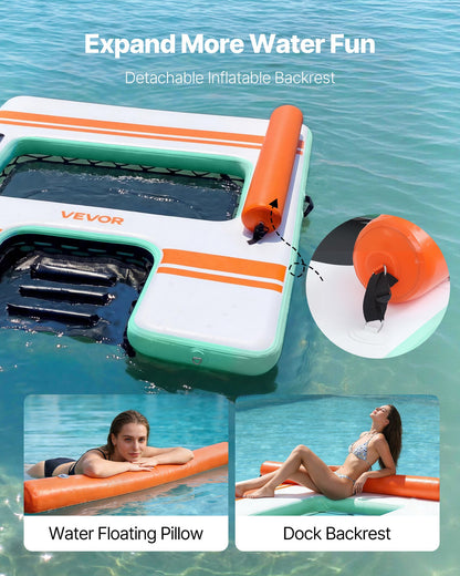 Inflatable Floating Dock, 2.44 x 1.83 M Inflatable Dock Platform, Non-Slip Water Air Mat with Portable Carrying Bag & Detachable Ladder, Floating Water Platform Island Raft for Pool Beach Ocean