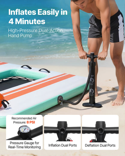 Inflatable Floating Dock, 2.44 x 1.83 M Inflatable Dock Platform, Non-Slip Water Air Mat with Portable Carrying Bag & Detachable Ladder, Floating Water Platform Island Raft for Pool Beach Ocean