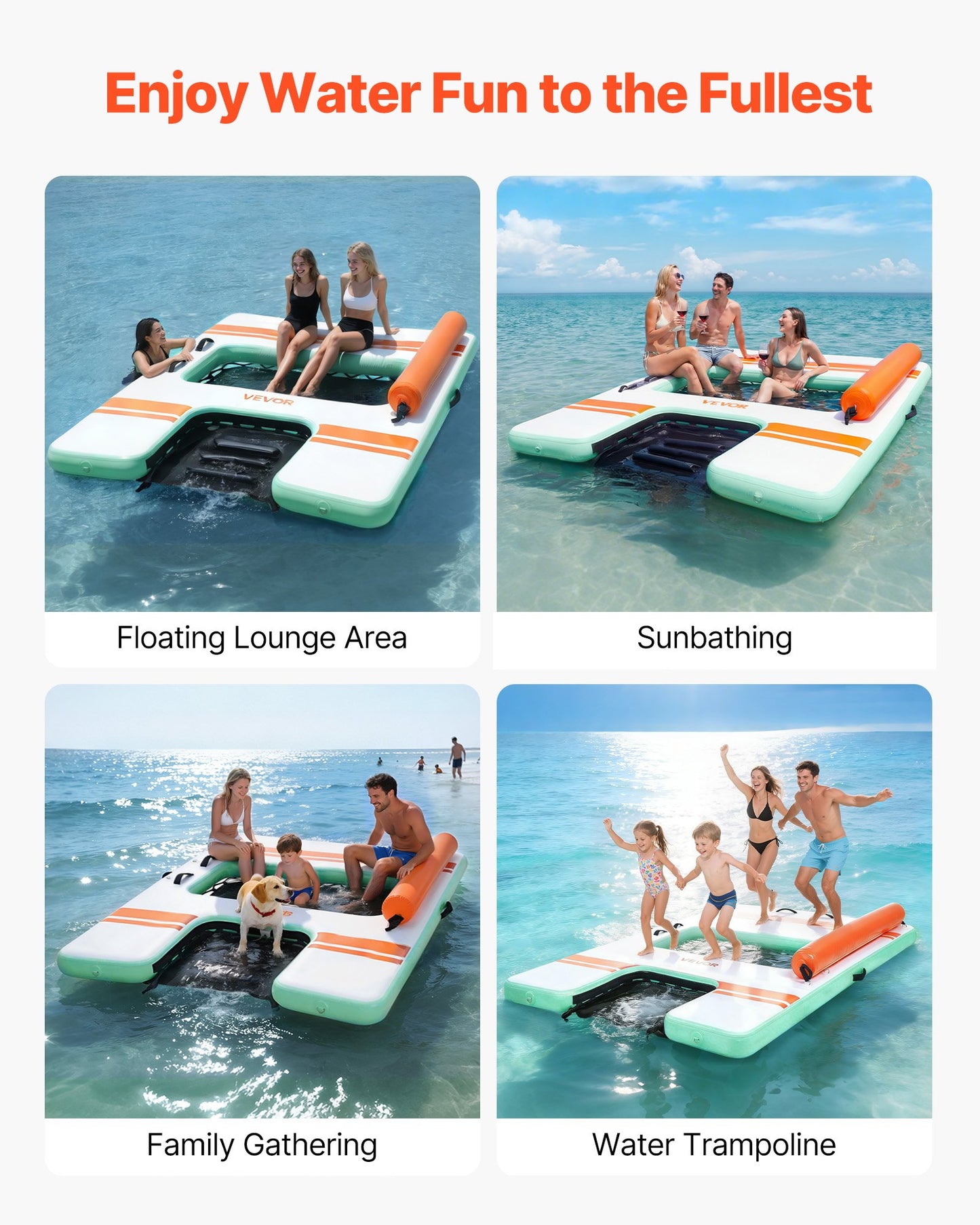 Inflatable Floating Dock, 2.44 x 1.83 M Inflatable Dock Platform, Non-Slip Water Air Mat with Portable Carrying Bag & Detachable Ladder, Floating Water Platform Island Raft for Pool Beach Ocean