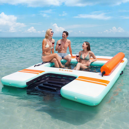 Inflatable Floating Dock, 2.44 x 1.83 M Inflatable Dock Platform, Non-Slip Water Air Mat with Portable Carrying Bag & Detachable Ladder, Floating Water Platform Island Raft for Pool Beach Ocean