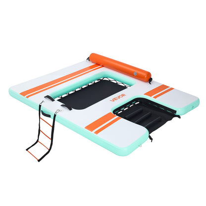 Inflatable Floating Dock, 2.44 x 1.83 M Inflatable Dock Platform, Non-Slip Water Air Mat with Portable Carrying Bag & Detachable Ladder, Floating Water Platform Island Raft for Pool Beach Ocean
