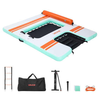 Inflatable Floating Dock, 2.44 x 1.83 M Inflatable Dock Platform, Non-Slip Water Air Mat with Portable Carrying Bag & Detachable Ladder, Floating Water Platform Island Raft for Pool Beach Ocean
