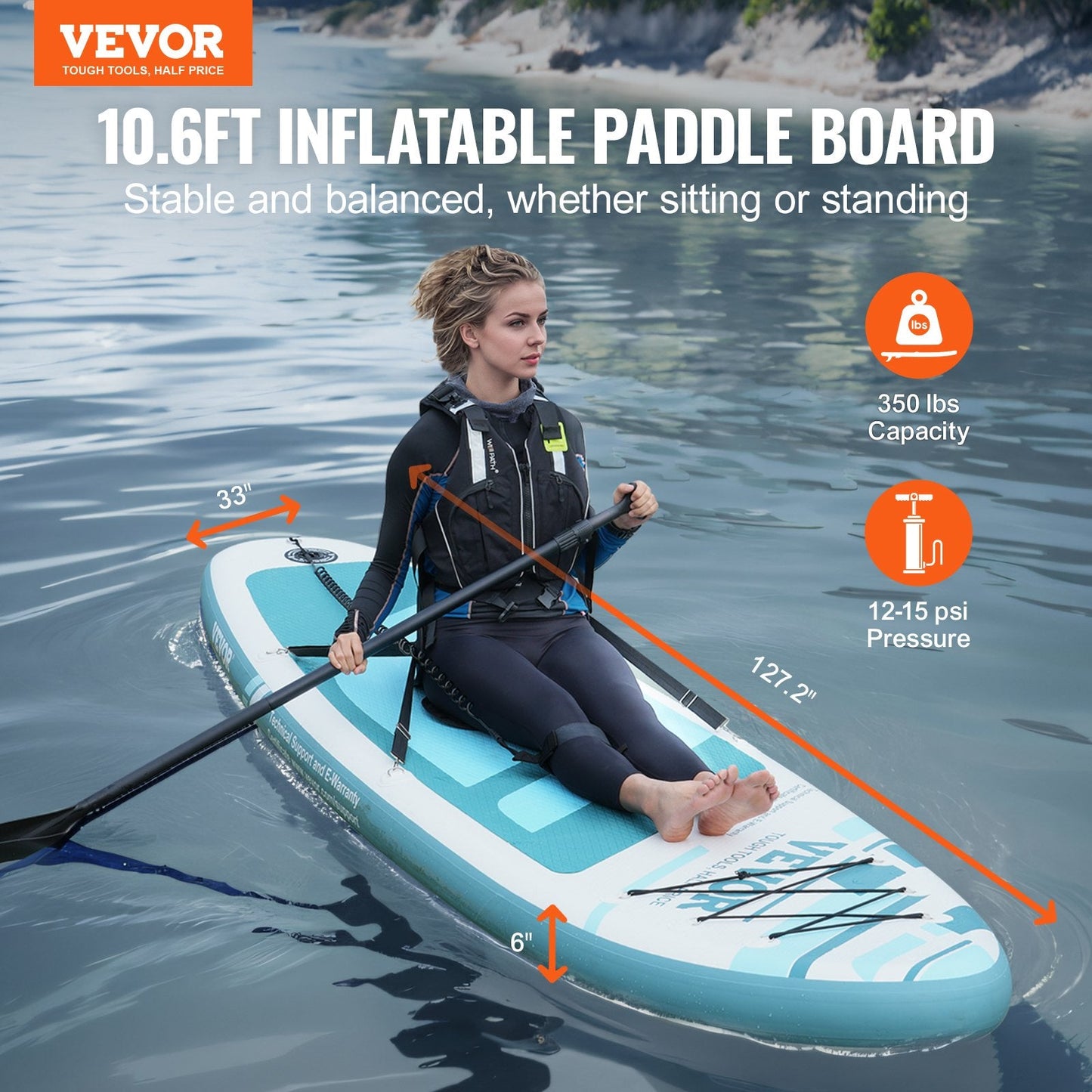 Inflatable SUP Paddle Board with Kayak Seat & Full Accessory Kit, 3.2m x 0.8m x 0.15m