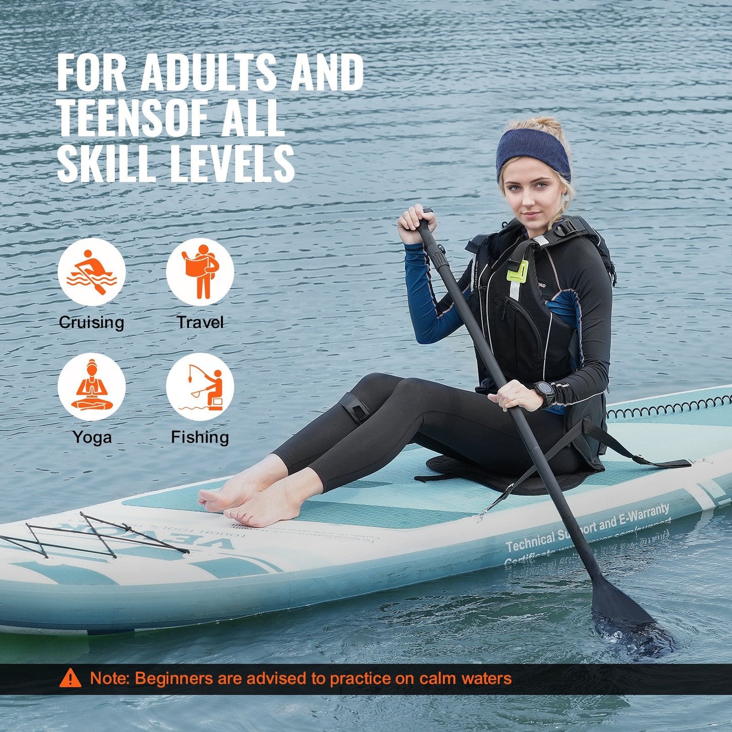 Inflatable SUP Paddle Board with Kayak Seat & Full Accessory Kit, 3.2m x 0.8m x 0.15m