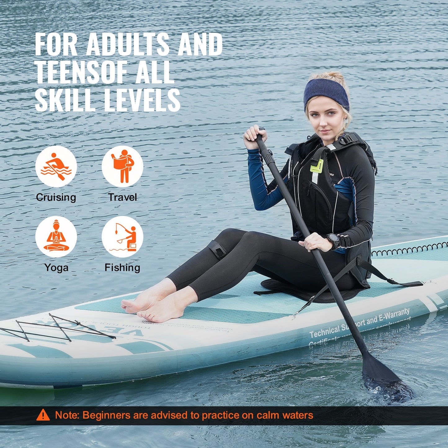 VEVOR Inflatable Stand Up Paddle Board, 3048×838×152 mm SUP Paddleboard with Removable