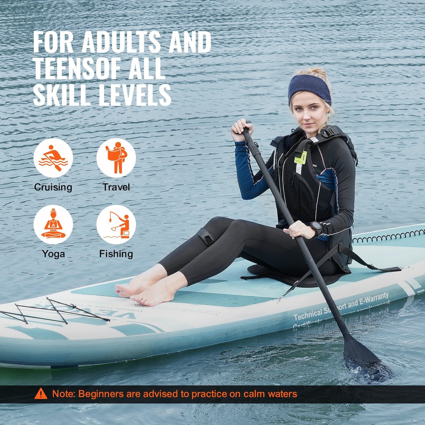 Inflatable SUP Paddleboard with Kayak Seat, Accessories, and Backpack