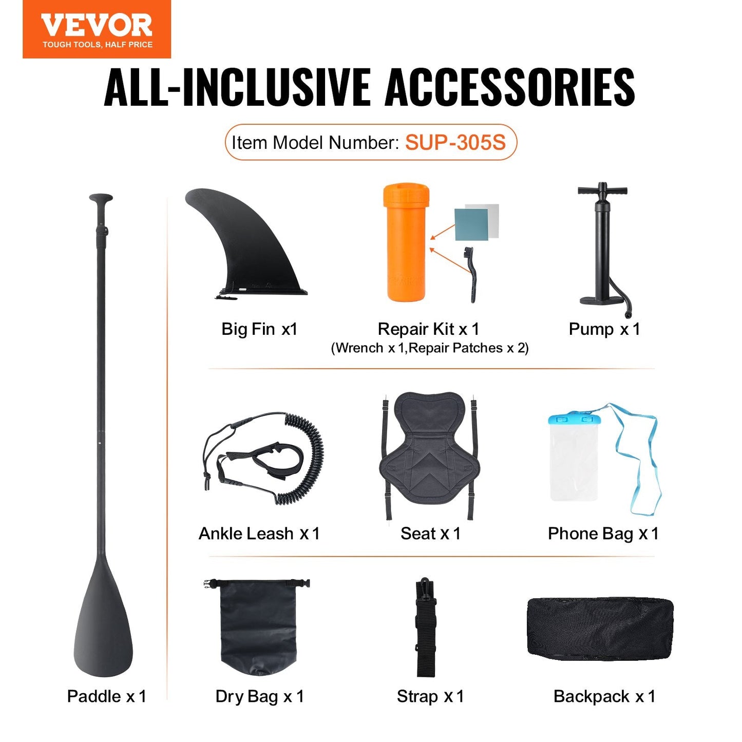 Inflatable SUP Paddleboard with Kayak Seat, Accessories, and Backpack