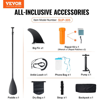 Inflatable SUP Paddleboard with Accessories, 3.05m x 0.84m x 0.15m, 149.7 kg Capacity