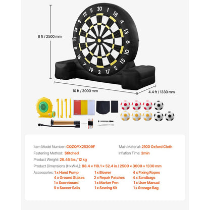 VEVOR Inflatable Soccer Dart Board over 2.5 m High with 9 Kick Balls & Air Pump