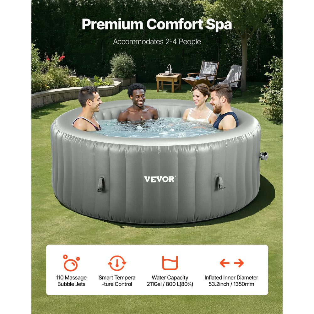 VEVOR Inflatable Hot Tub 2 to 4 Person 1800 x 660 mm Round Portable Outdoor Spa