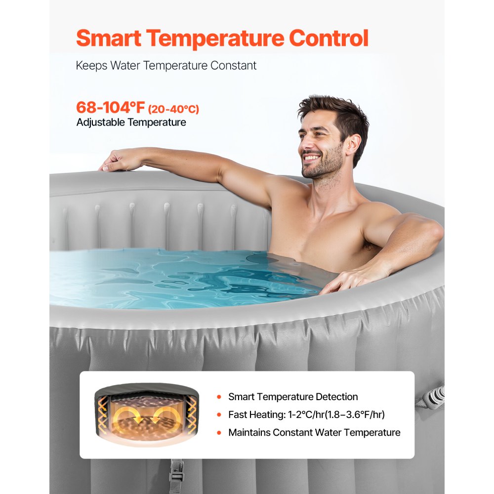 VEVOR Inflatable Hot Tub 2 to 4 Person 1800 x 660 mm Round Portable Outdoor Spa