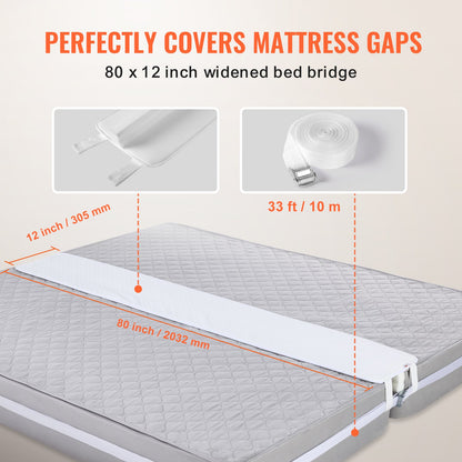 VEVOR Bed Bridge King Bed Connector Kit Metal Buckle and Storage Bag 80"L x 12"W