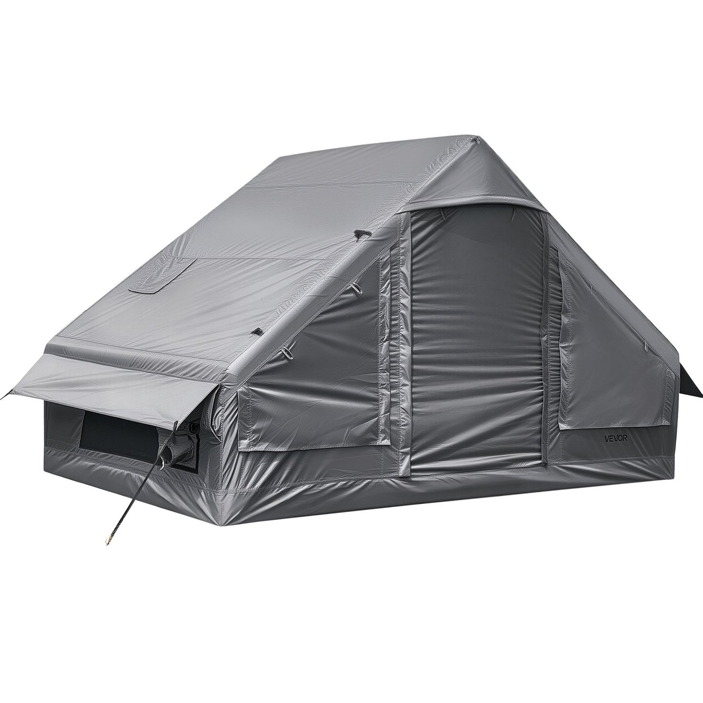 Inflatable Tent for Camping 2-4 Person Blow Up Tent with Pump Gray, for Family Outdoor Glamping, Waterproof 420D Oxford, Easy Setup Air House with Skylight, Stove Jack, Mesh Windows & Carry Bag