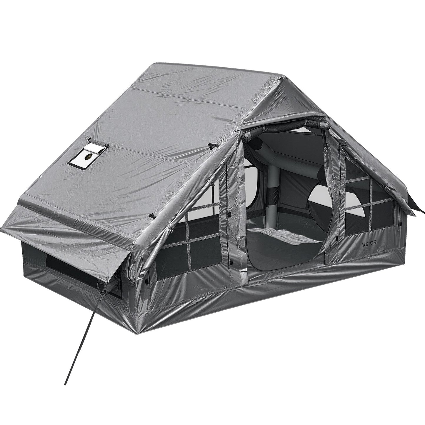 Inflatable Tent for Camping 2-4 Person Blow Up Tent with Pump Gray, for Family Outdoor Glamping, Waterproof 420D Oxford, Easy Setup Air House with Skylight, Stove Jack, Mesh Windows & Carry Bag