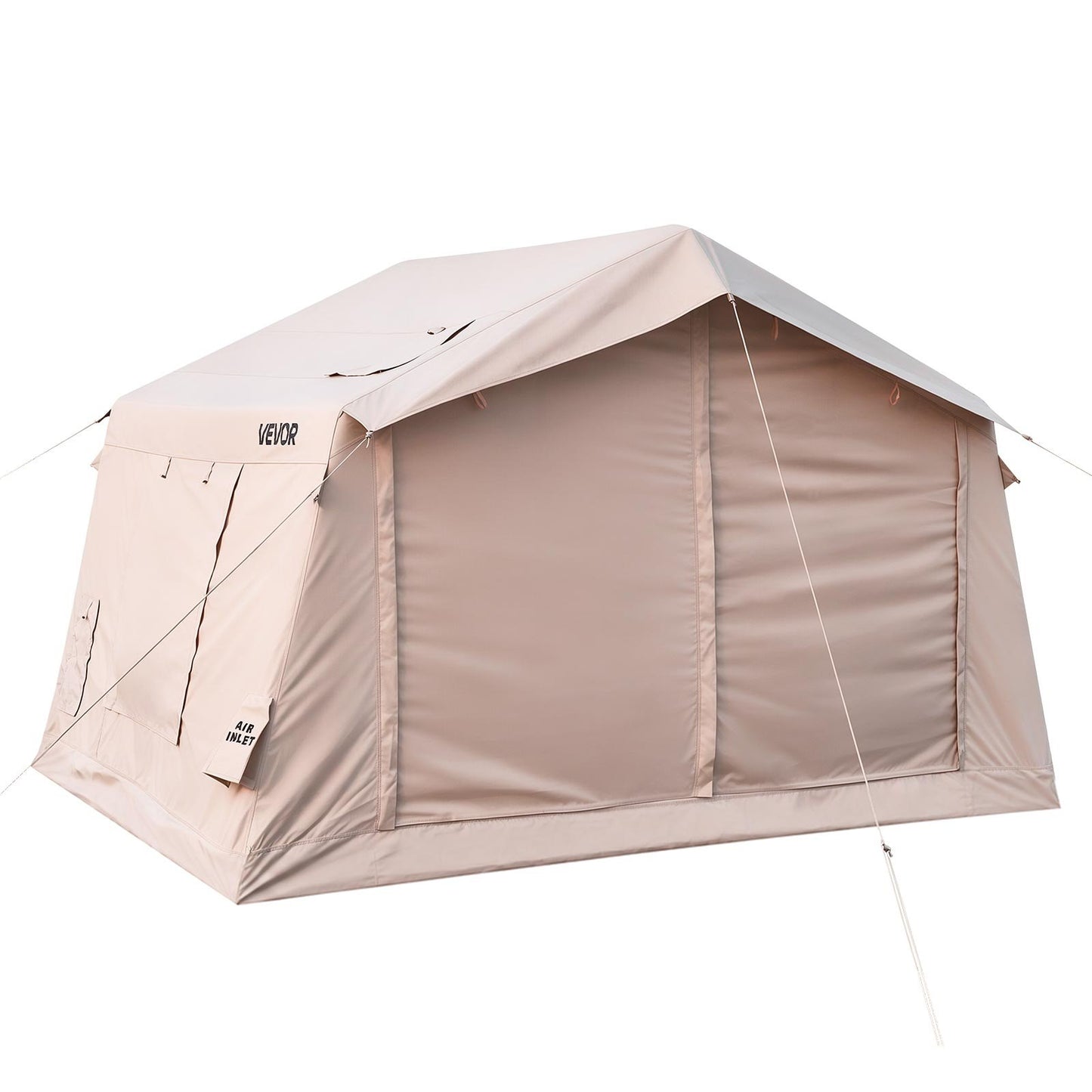 Inflatable Tent for Camping 2-4 Person Blow Up Tent with Pump Beige, for Family Outdoor Glamping, Waterproof 420D Oxford, Easy Setup Air House with Skylight, Stove Jack, Mesh Windows & Carry Bag