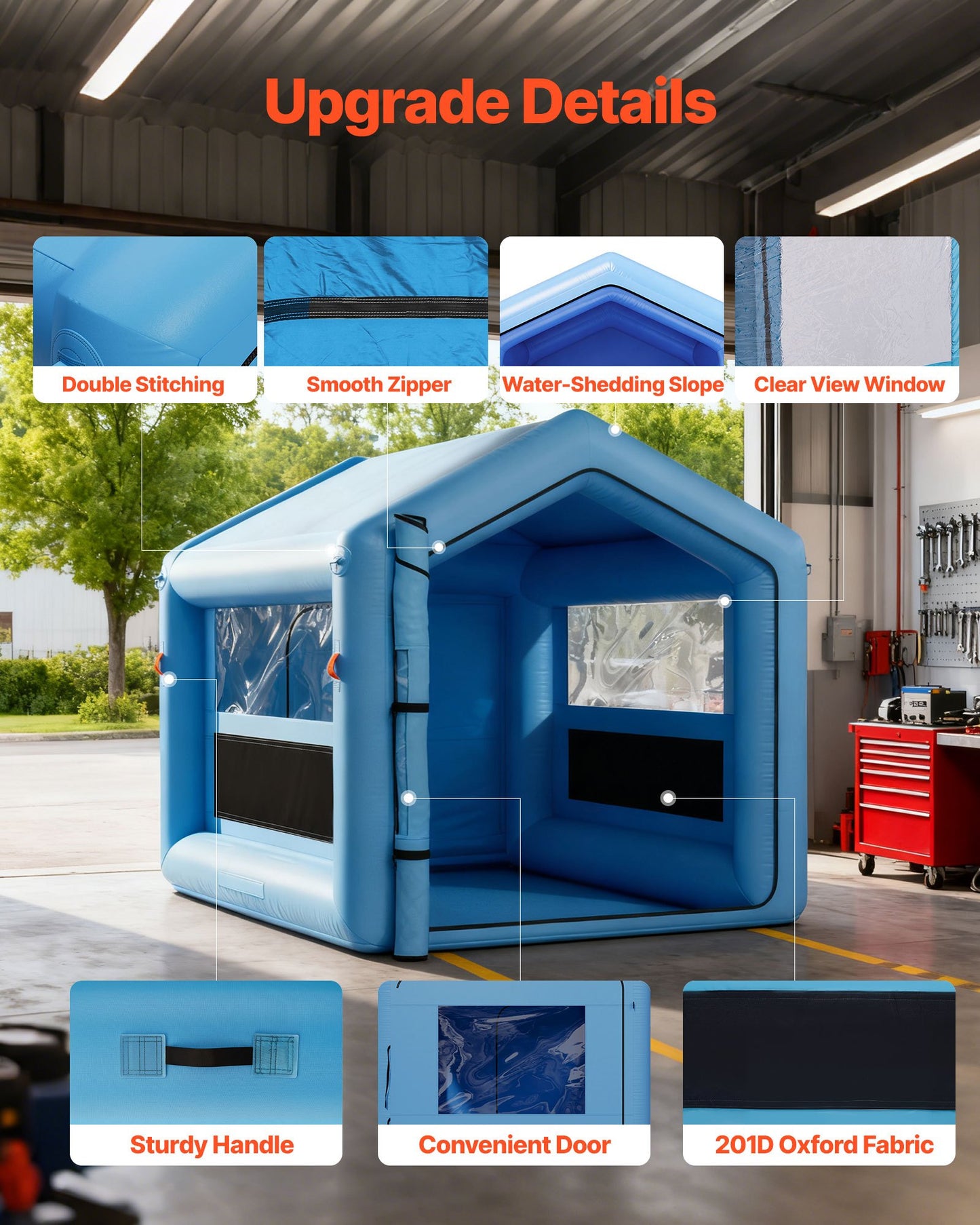 Inflatable Paint Booth, 3 x 2.5 x 2.5 m, Inflatable Spray Booth with 550W Powerful Blower and Air Filter System, Triangular Roof, for Painting Bicycle, Motorcycle, Automotive Sheet Metal