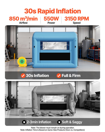 Inflatable Paint Booth, 3 x 2.5 x 2.5 m, Inflatable Spray Booth with 550W Powerful Blower and Air Filter System, Round Roof with Light Hook, for Painting Bicycle, Motorcycle, and Furniture