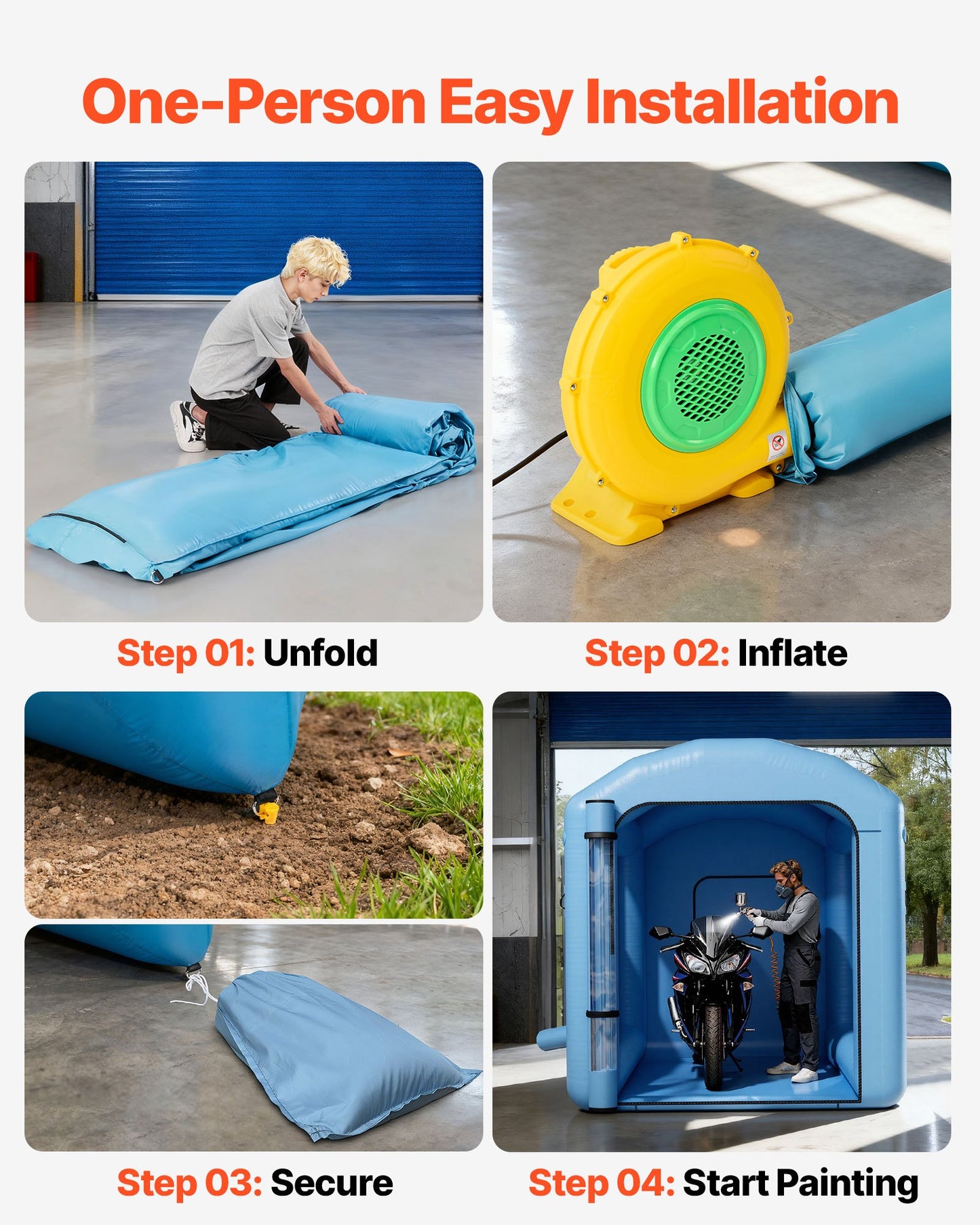 Inflatable Paint Booth, 3 x 2.5 x 2.5 m, Inflatable Spray Booth with 550W Powerful Blower and Air Filter System, Round Roof with Light Hook, for Painting Bicycle, Motorcycle, and Furniture