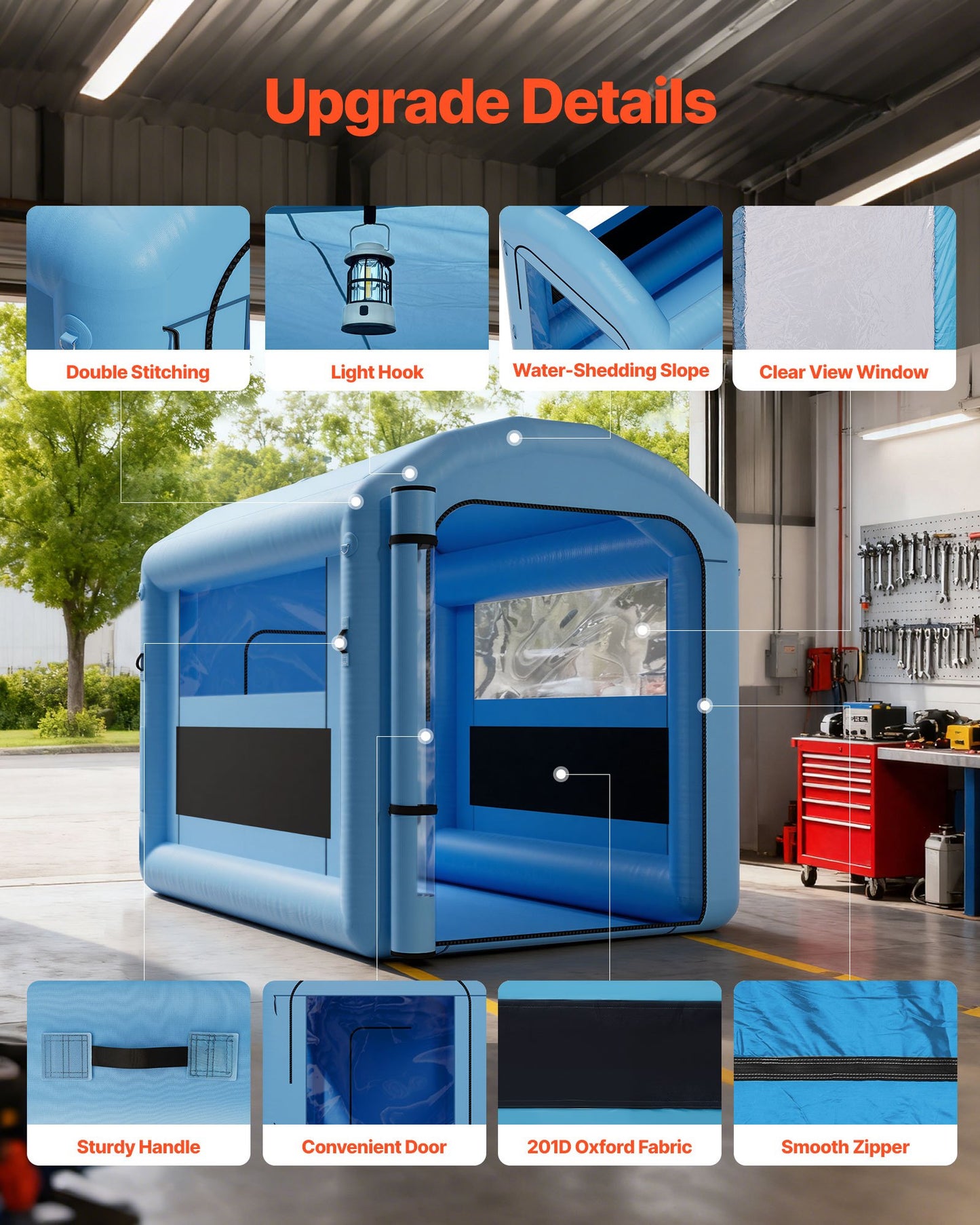 Inflatable Paint Booth, 3 x 2.5 x 2.5 m, Inflatable Spray Booth with 550W Powerful Blower and Air Filter System, Round Roof with Light Hook, for Painting Bicycle, Motorcycle, and Furniture