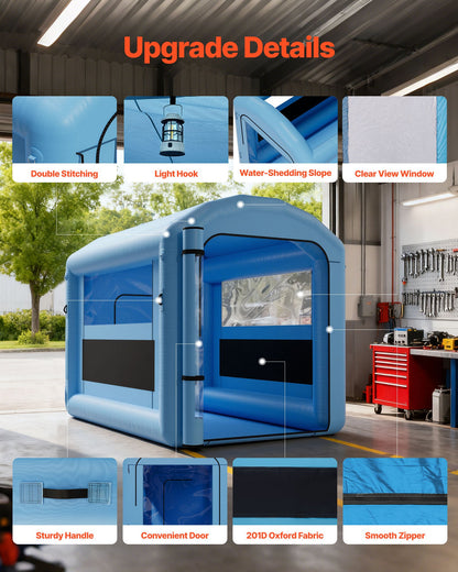 Inflatable Paint Booth, 3 x 2.5 x 2.5 m, Inflatable Spray Booth with 550W Powerful Blower and Air Filter System, Round Roof with Light Hook, for Painting Bicycle, Motorcycle, and Furniture