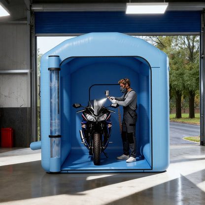 Inflatable Paint Booth, 3 x 2.5 x 2.5 m, Inflatable Spray Booth with 550W Powerful Blower and Air Filter System, Round Roof with Light Hook, for Painting Bicycle, Motorcycle, and Furniture