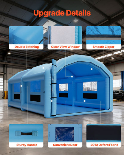 Inflatable Paint Booth, 10 x 6 x 4 m, Inflatable Spray Booth with 950W and 1100W Blowers and Air Filter System, Round Roof, for Painting Car, Truck, Furniture, and Automotive Sheet Metal