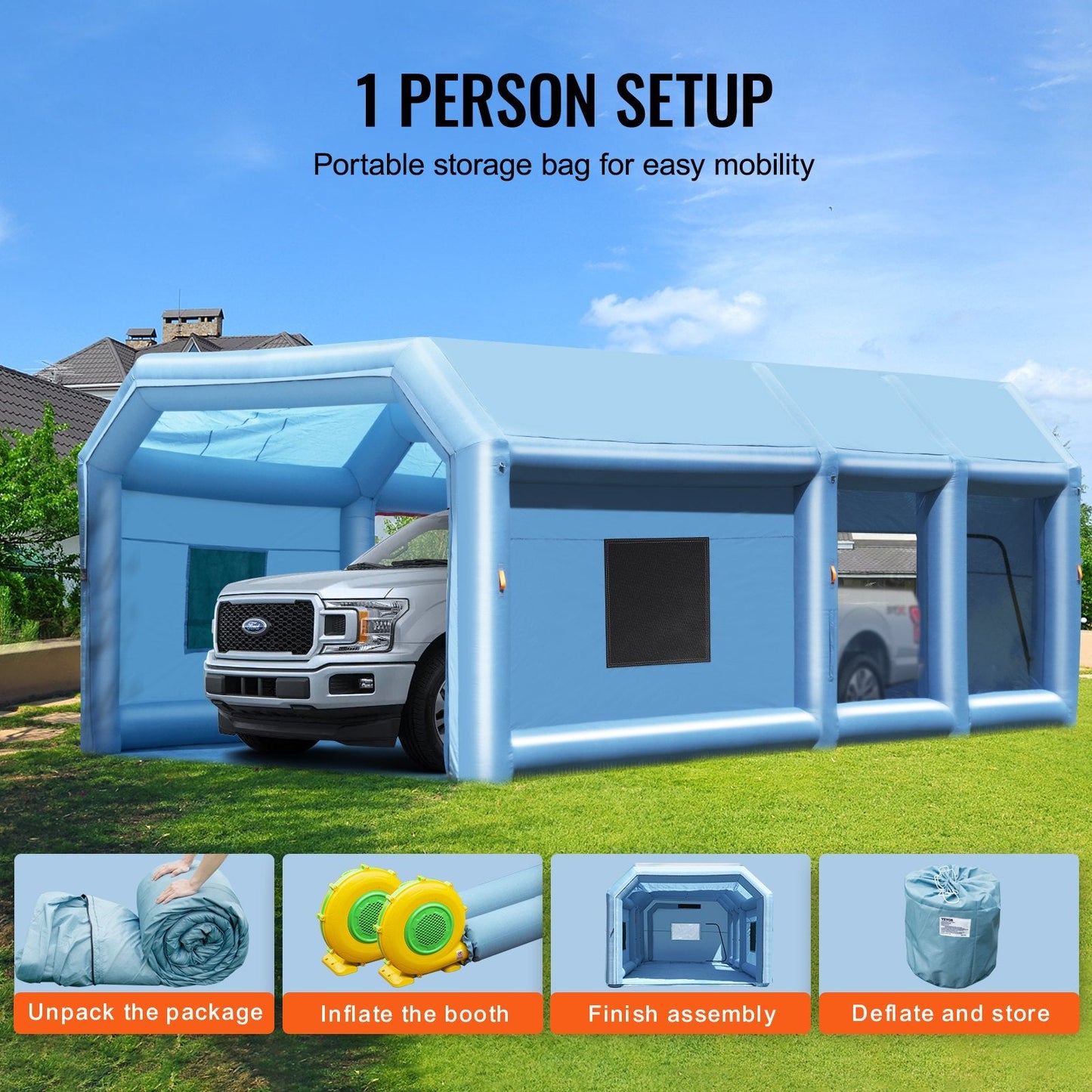 Inflatable Paint Booth 10x6.4x4.5m with Efficient Filtration and Portable Storage