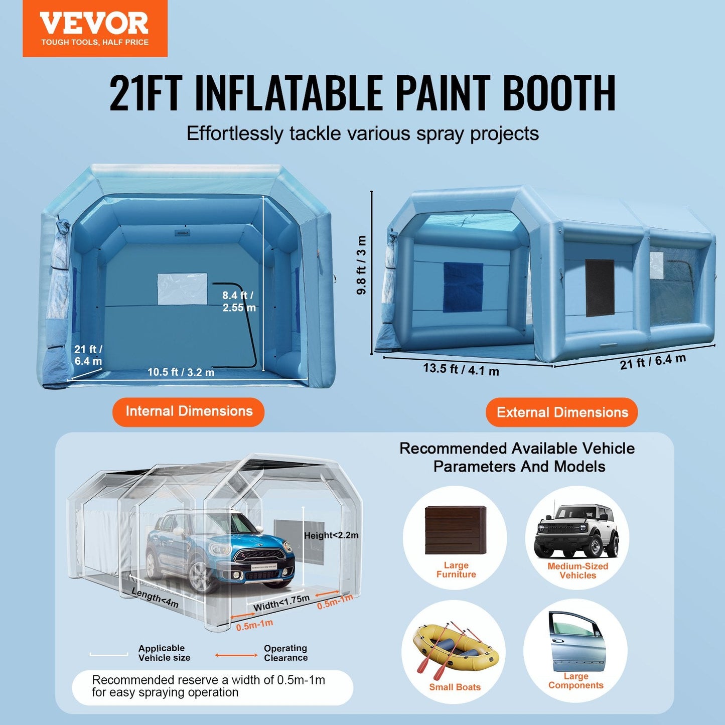 Inflatable Spray Booth 6.4x4.1x3m with 1100W Blower & Portable Storage Bag