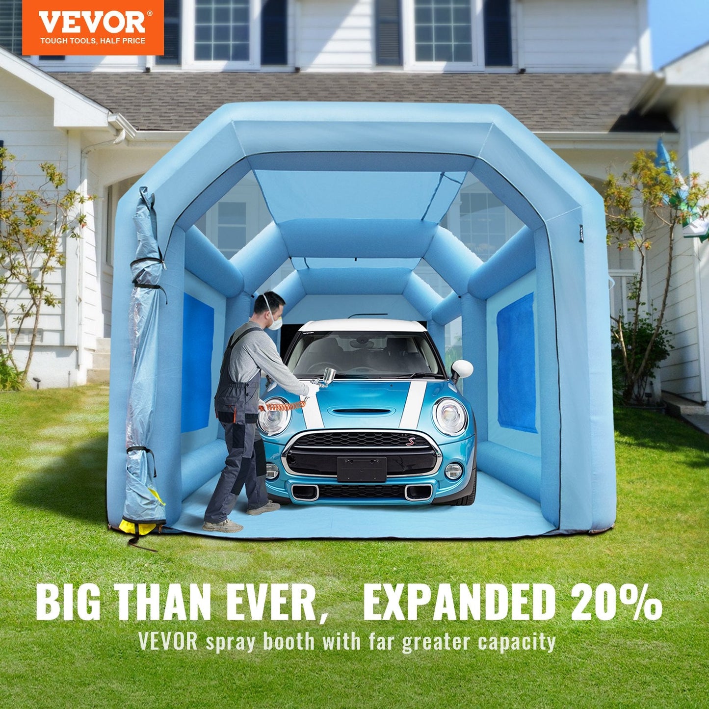 Inflatable Car Paint Spray Booth Tent with Filter System & Dual Blowers, 6x3x2.5m