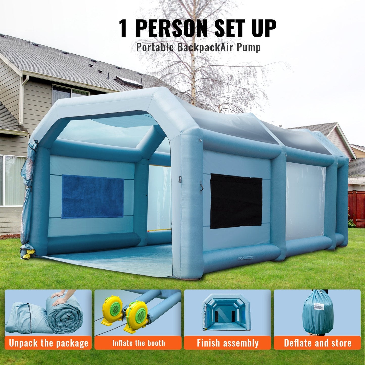 Inflatable Car Paint Spray Booth Tent with Filter System & Dual Blowers, 6x3x2.5m