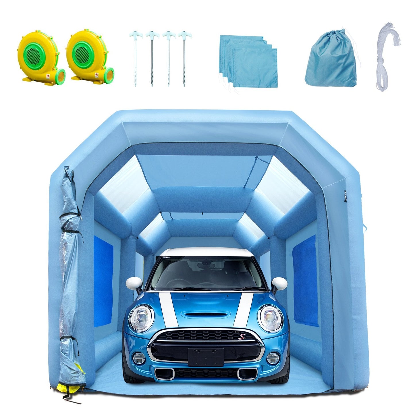 Inflatable Car Paint Spray Booth Tent with Filter System & Dual Blowers, 6x3x2.5m