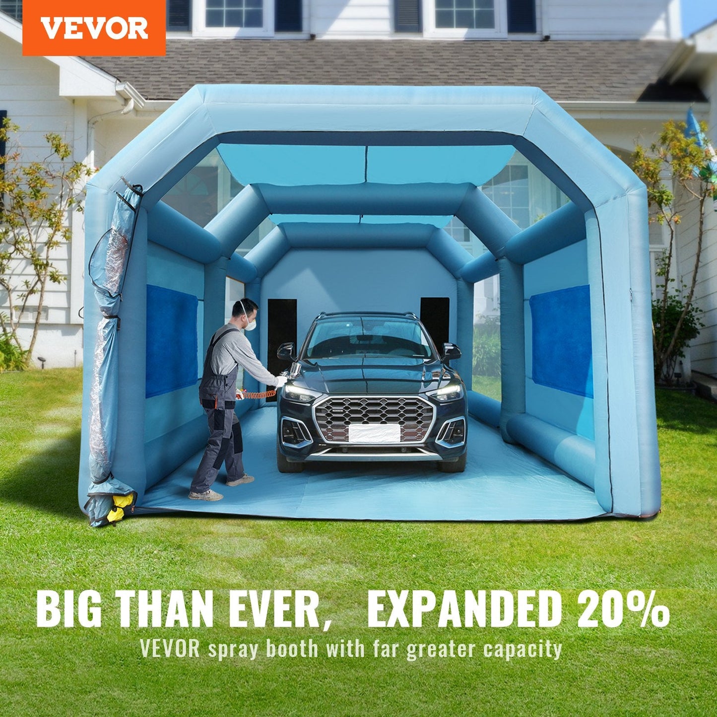 Inflatable Car Paint Tent with Filter System and Dual Blowers, 7x4x2.75m