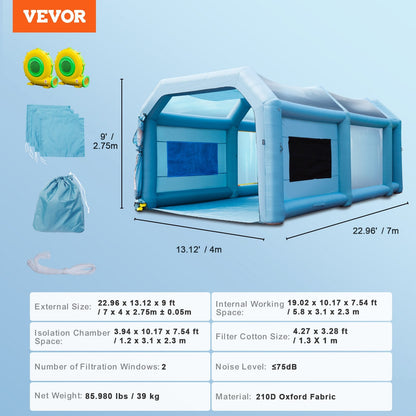 Inflatable Car Paint Tent with Filter System and Dual Blowers, 7x4x2.75m