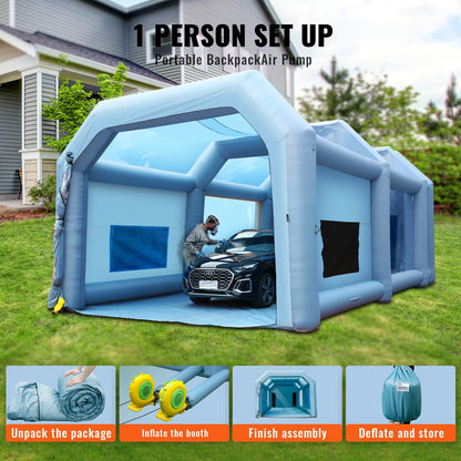 Inflatable Car Paint Tent with Filter System & Blowers, 10x6x4m, Blue