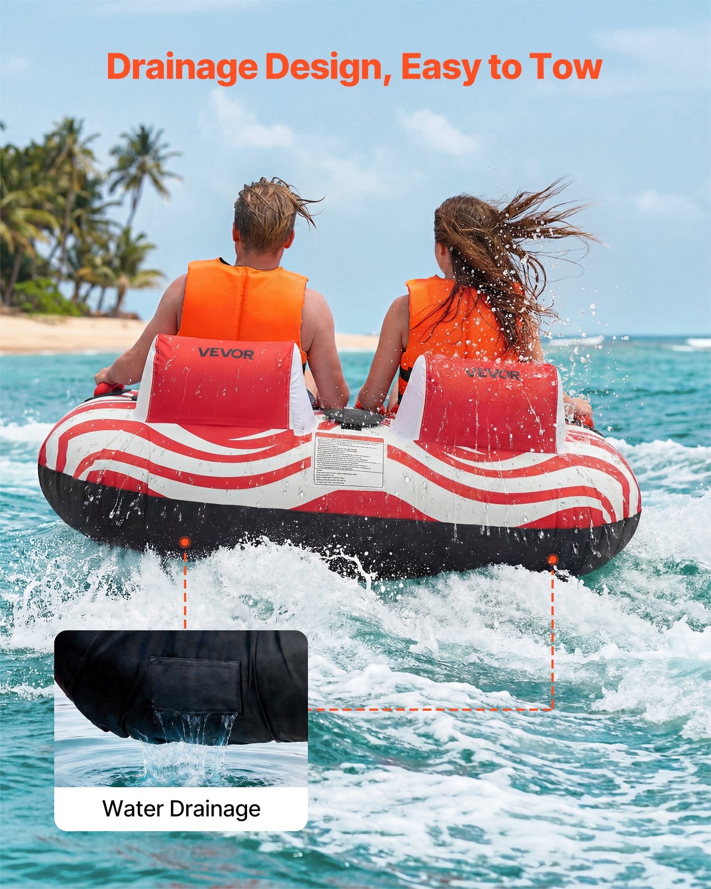 Towable Tubes for Boating, 2-Rider Inflatable Boat Tubes and Towables, 154 kg Capacity Water Sport Tubes for Boat to Pull - with 2 Cockpits, Full Nylon Cover, Padded Grab Handles & Safety Valve
