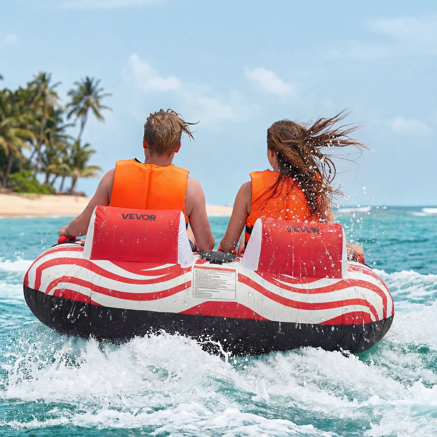 Towable Tubes for Boating, 2-Rider Inflatable Boat Tubes and Towables, 154 kg Capacity Water Sport Tubes for Boat to Pull - with 2 Cockpits, Full Nylon Cover, Padded Grab Handles & Safety Valve