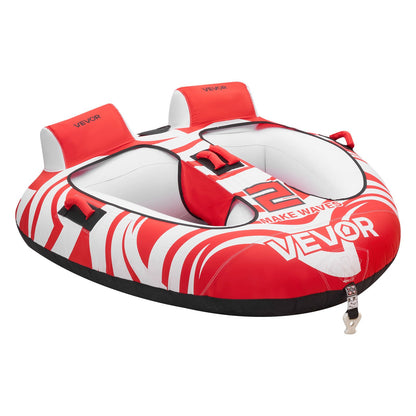 Towable Tubes for Boating, 2-Rider Inflatable Boat Tubes and Towables, 154 kg Capacity Water Sport Tubes for Boat to Pull - with 2 Cockpits, Full Nylon Cover, Padded Grab Handles & Safety Valve
