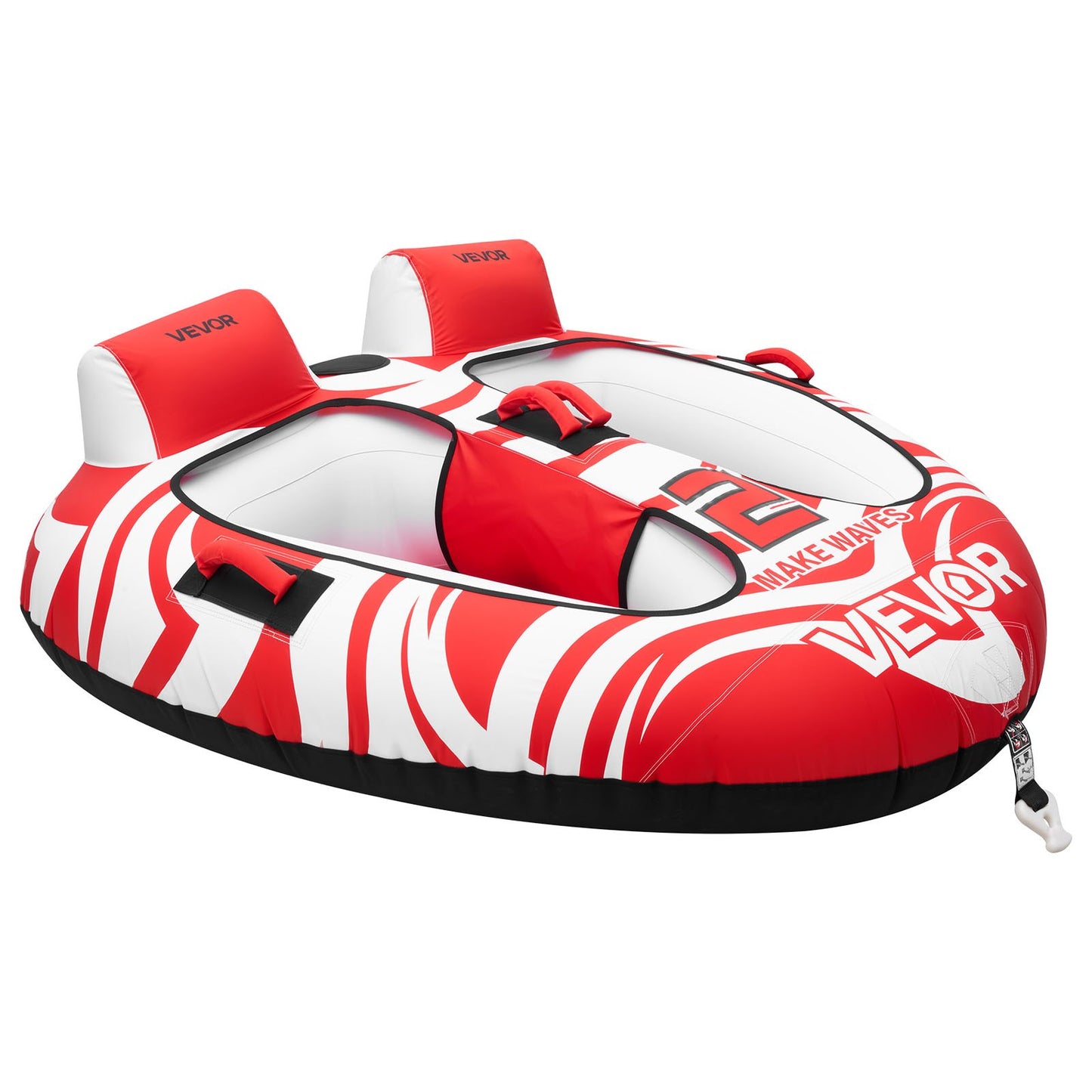 Towable Tubes for Boating, 2-Rider Inflatable Boat Tubes and Towables, 154 kg Capacity Water Sport Tubes for Boat to Pull - with 2 Cockpits, Full Nylon Cover, Padded Grab Handles & Safety Valve